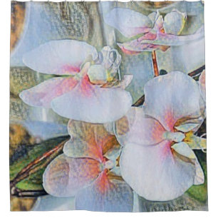 Rideaux De Douche Orchidées blanches roses fleurs aquarelle