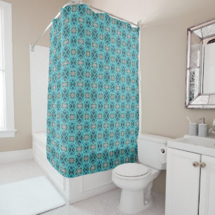 Rideaux De Douche Oreiller turquoise et gris