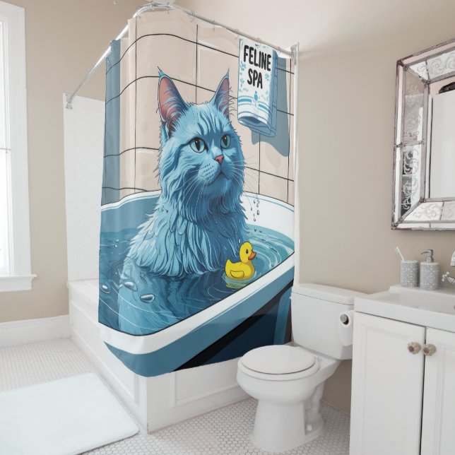 Rideaux De Douche Oriental Blue Cat Sloppy Sleepy mignonne drôle (En situation)