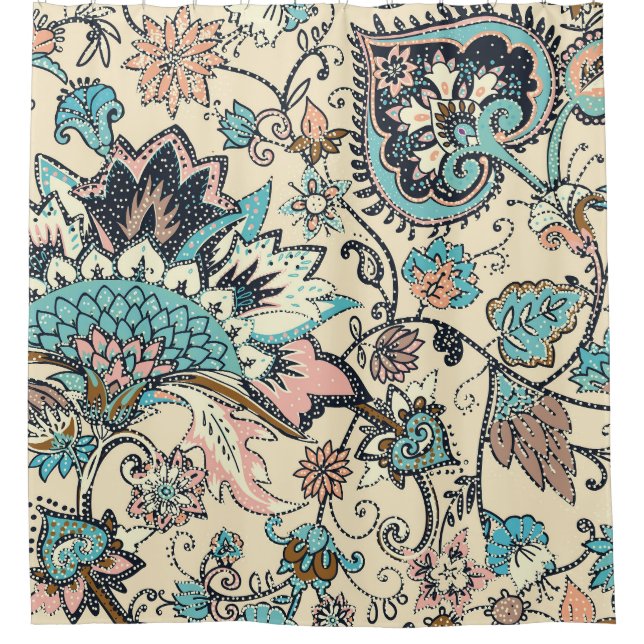 Rideaux De Douche Oriental Paisley : Elégance Textile Stylisée. (Devant)