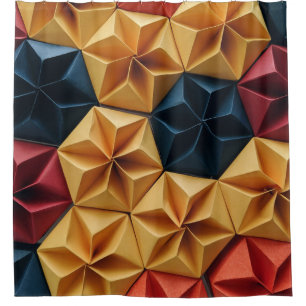 Rideaux De Douche origami de fleurs rouges, jaunes et bleues