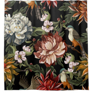 Rideaux De Douche Ornat motif sans soudure avec pivoines vintages, r