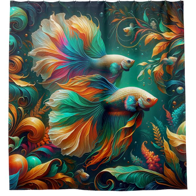 Rideaux De Douche "Ornate Betta Fish Imaginaire Art" (Devant)
