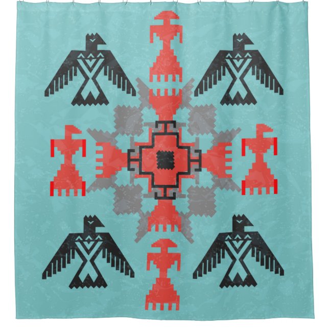 Rideaux De Douche Ornement ethnique de style navajo avec oiseaux et  (Devant)