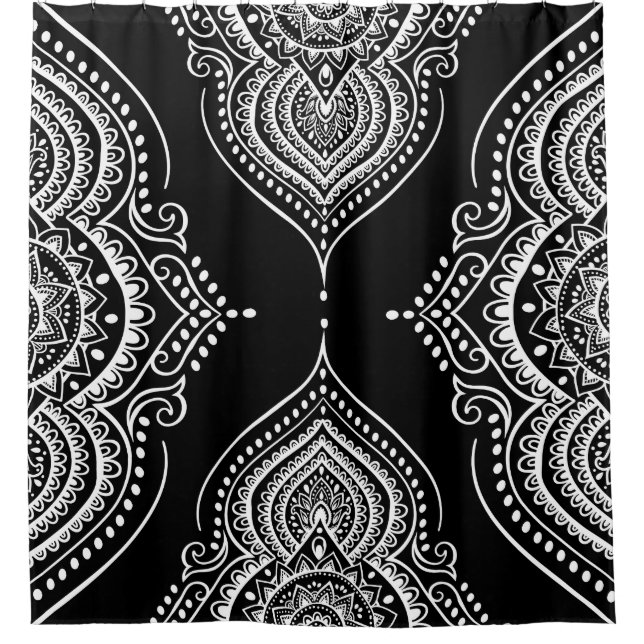 Rideaux De Douche Ornement Floral De Dentelle Blanche Sur Noir (Devant)