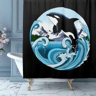Rideaux De Douche Orque Majestueux Baleine Tueuse Vagues Bleues Océa
