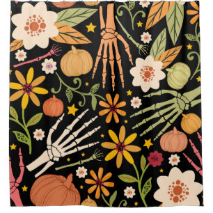 Rideaux De Douche Os d'Halloween, motif floral sans couture.
