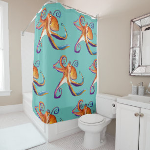 Rideaux De Douche Otopus vie marine aquarelle art