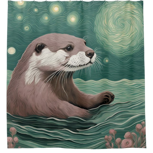 Rideaux De Douche Otter dans une nuit étoilée Ocean Sage et couleur  (Devant)