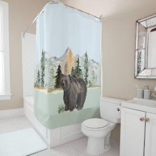Rideaux De Douche Ours Aquarelle Bois Bois Forêt Animale Cabine