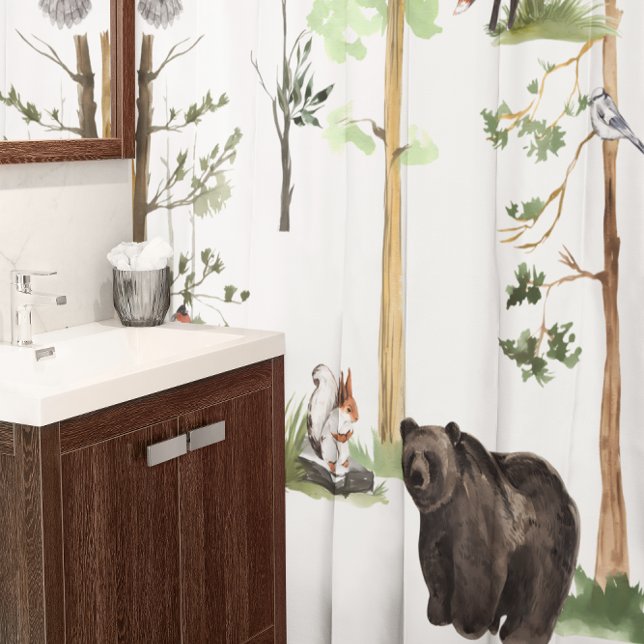 Rideaux De Douche Ours aquarelle faune animaux de la forêt boréale (Créateur téléchargé)