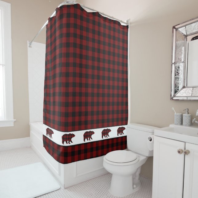 Rideaux De Douche Ours de Grizzly Plaid Rustiques (En situation)