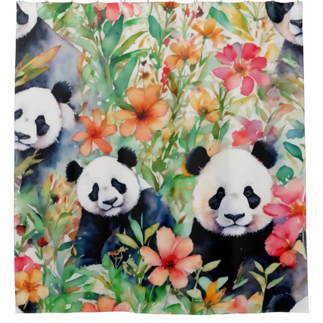 Rideaux De Douche Ours de panda aquarelle (Devant)