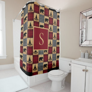 Rideaux De Douche Ours en carreaux de Buffalo rustiques Arbres Bois