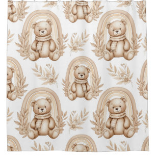 Rideaux De Douche Ours en peluche bohème arc-en-ciel floral neutre