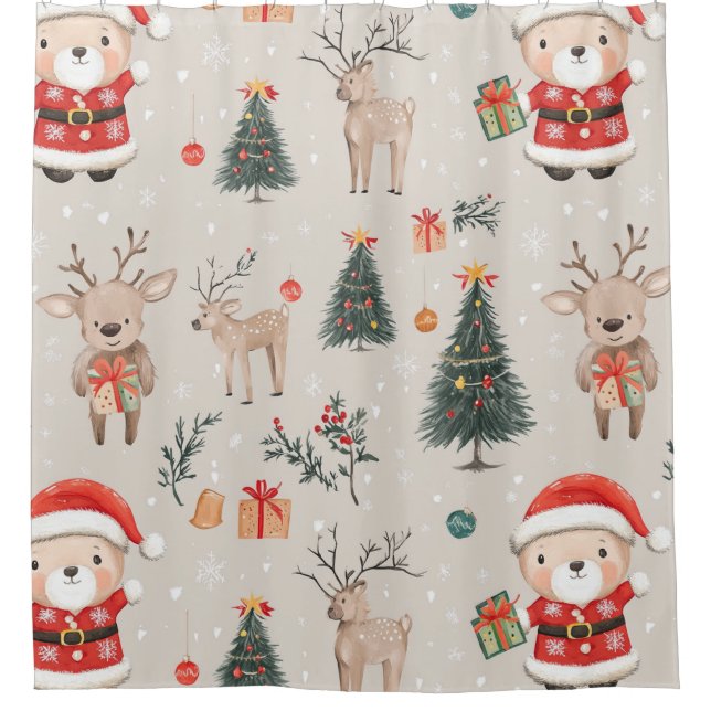 Rideaux De Douche Ours en peluche de Noël Santa Pattern (1) (Devant)