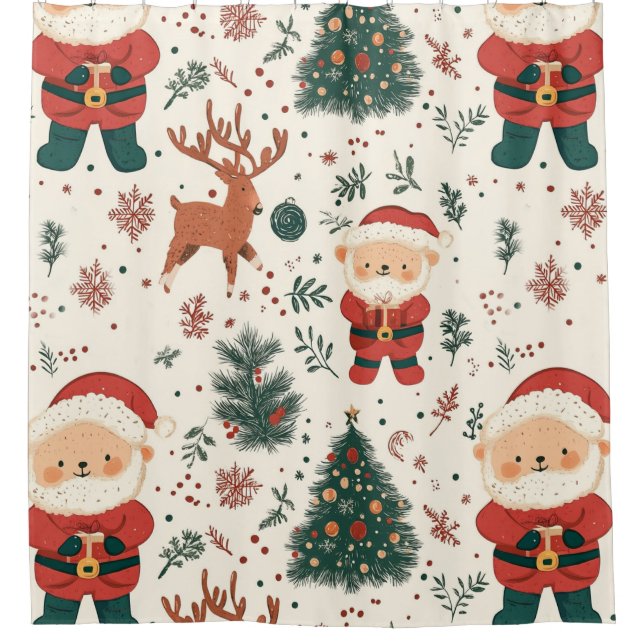 Rideaux De Douche Ours en peluche de Noël Santa Pattern (2) (Devant)