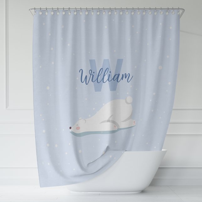 Rideaux De Douche Ours polaire d'hiver mignon Nom personnalisé Décor (Cute Winter Polar Bear Custom Name Nursery Decor Shower Curtain)