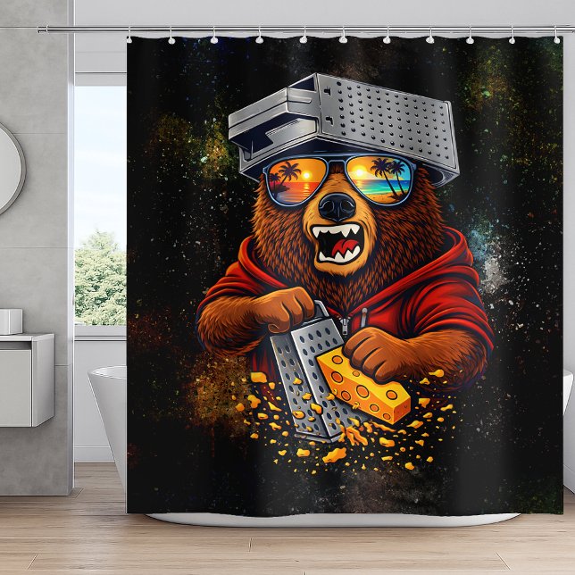 Rideaux De Douche Ours Rétro Avec Chapeau Râpe à Fromage et Lunettes (Créateur téléchargé)