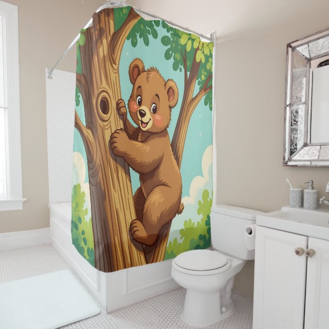 Rideaux De Douche Ourson mignon grimpant à un arbre (En situation)
