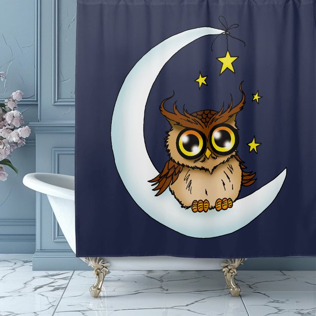 Rideaux De Douche Owl Moon Blue Cute Stars (Créateur téléchargé)