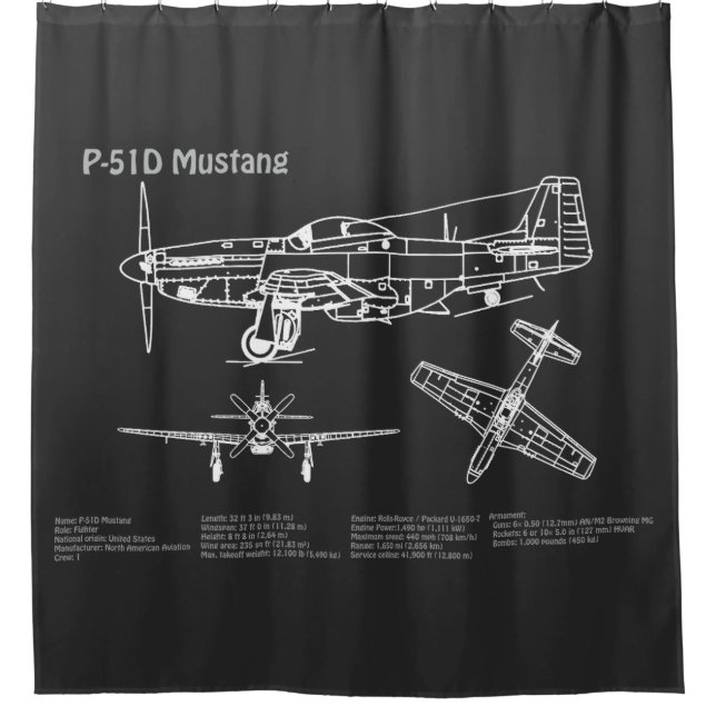 Rideaux De Douche P-51D Mustang - Plan directeur de l'avion PD (Devant)