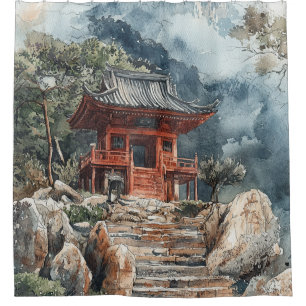 Rideaux De Douche Pagode de la Montagne Cramoisie Lavis (2)