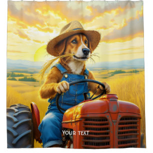 Rideaux De Douche Paille de tracteur de chien mignon Imaginaire