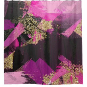 Rideaux De Douche Pailleté Or Noir Rose Pinceau Moderne Glam Grunge