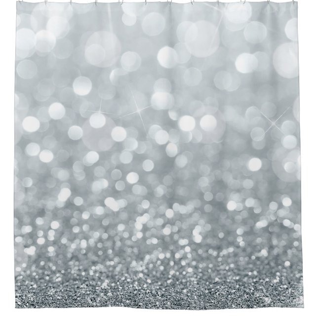 Rideaux De Douche Paillettes argentées blanches Bokeh Glamour Tendan (Devant)