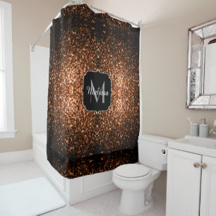 Rideaux De Douche Paillettes de faux cuivre brun bronze Monogramme