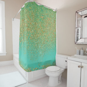 Rideaux De Douche Paillettes dorées en cascade sarcelle aqua glamour