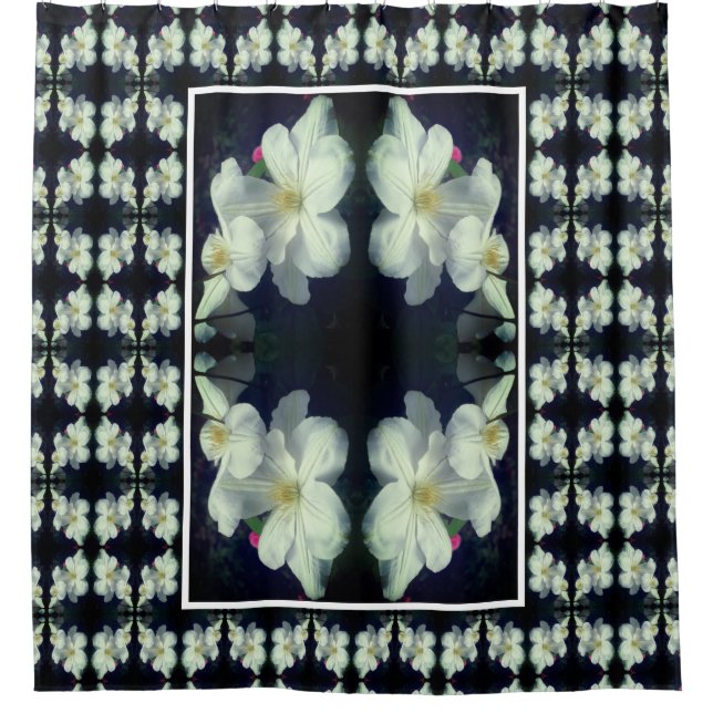 Rideaux De Douche Paire de Fleurs Clematis Blanches Motif Floral Abs (Devant)