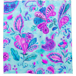 Rideaux De Douche Paisley aquarelle motif floral tuile : fleurs, f