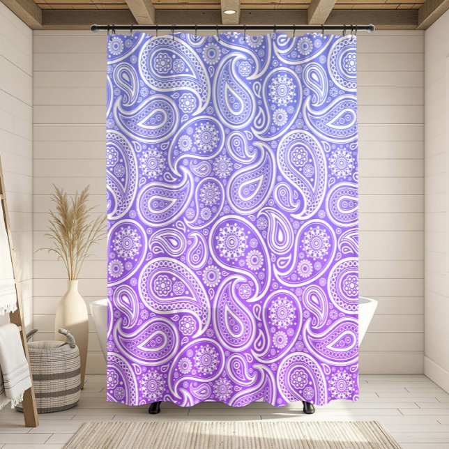 Rideaux De Douche Paisley blanc sur violet à ombre bleue (Créateur téléchargé)