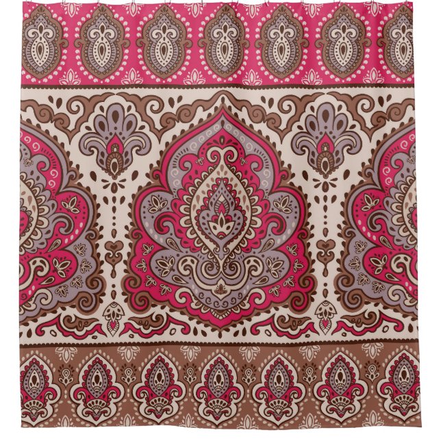 Rideaux De Douche Paisley floral indien, motif de mandala ethnique. (Devant)