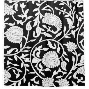 Rideaux De Douche Paisley indien traditionnel motif sur noir et wi