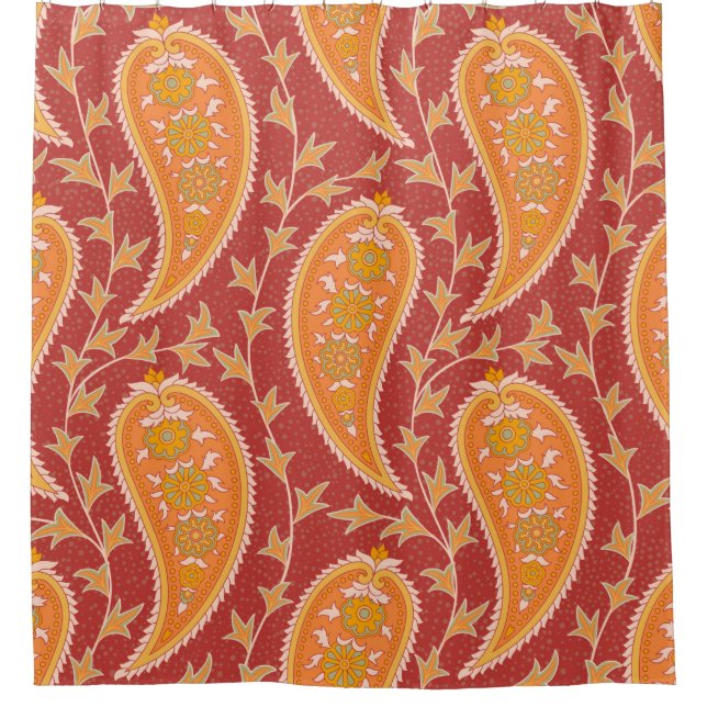 Rideaux De Douche Paisley motif. Concombre turc. Maroon-orange c (Devant)
