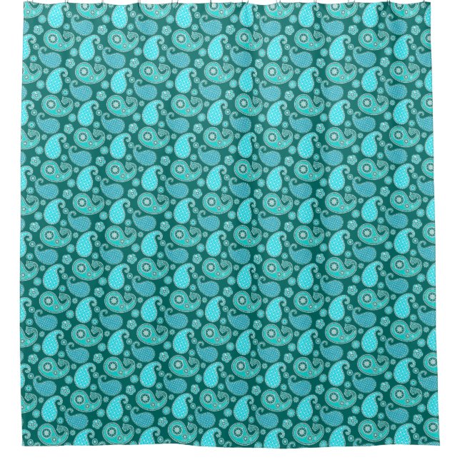 Rideaux De Douche Paisley motif, Turquoise, Aqua et Blanc (Devant)