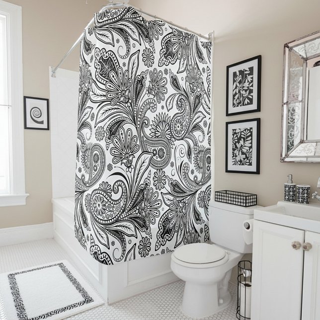 Rideaux De Douche Paisley noir et blanc (Créateur téléchargé)