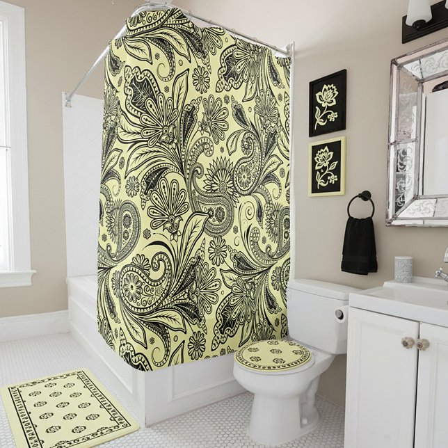 Rideaux De Douche Paisley noir et jaune (Créateur téléchargé)