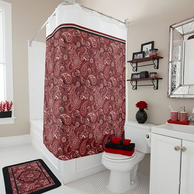 Rideaux De Douche Paisley rouge et blanc (Créateur téléchargé)