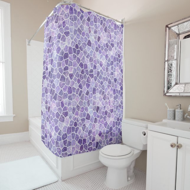 Rideaux De Douche Pale Lilas Et Violet Pavé Patchwork Terrazo Pa (En situation)