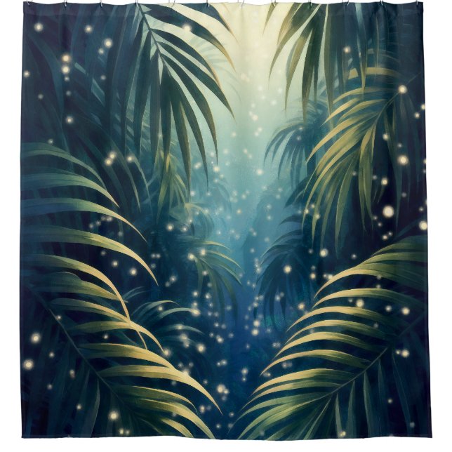 Rideaux De Douche Palm leaves sparkled by moonshine and fireflies (Devant)