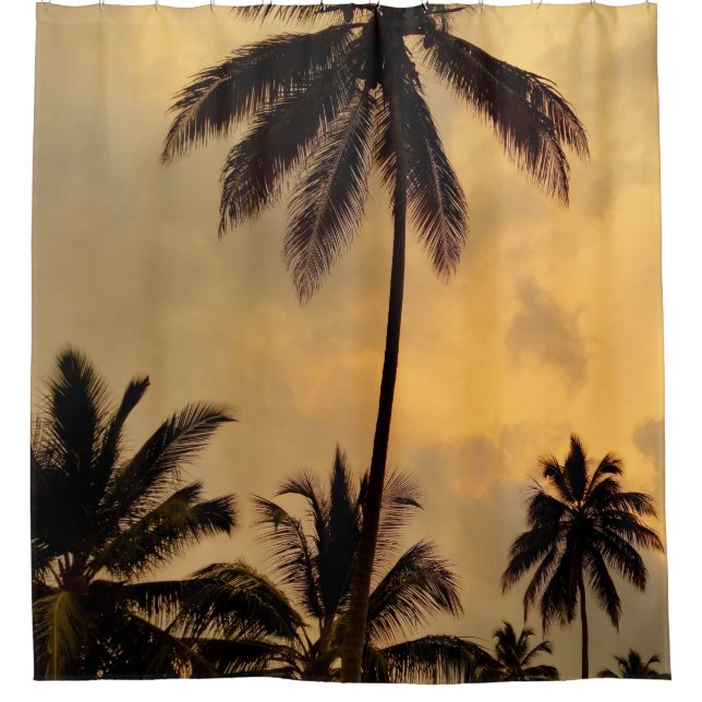Rideaux De Douche Palm Tree Sunset Ocean Photo 11 (Devant)