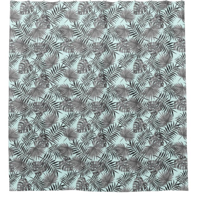 Rideaux De Douche Palm Tree Tropical Feuille Motif Aqua Blue Silver (Devant)