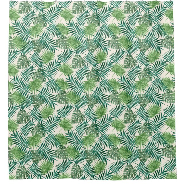Rideaux De Douche Palm Tree Tropical Feuille Motif Green Cream (Devant)
