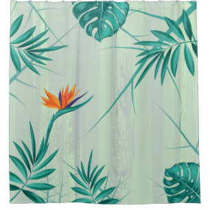 Rideaux De Douche Palme bleu Turquoise tropical vert