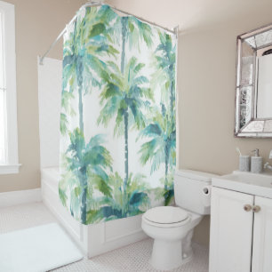 Rideaux De Douche Palmier Bleu Vert Cyan