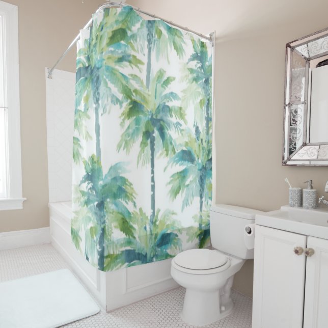 Rideaux De Douche Palmier Bleu Vert Cyan (En situation)
